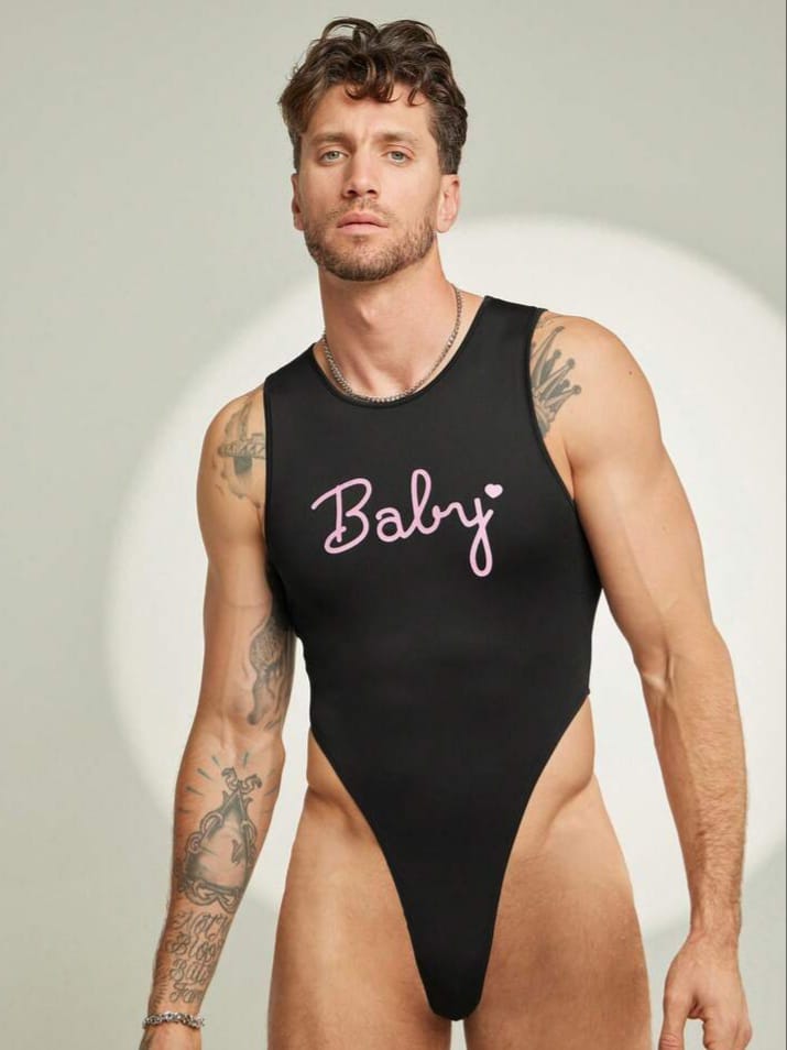 BONGA BOYS Men's Sleeveless Crew Neck Baby Latter Printed Bodysuit